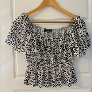 Bershka Black and White Animal Print Blouse Cropped Off Shoulder